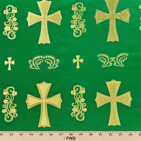 Metallic Church Cross Brocade Fabric 60 (Kelly Green/Gold)